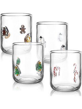 Tessco for you 4 PCS Christmas Icon Juice Glasses Set, Classic Christmas